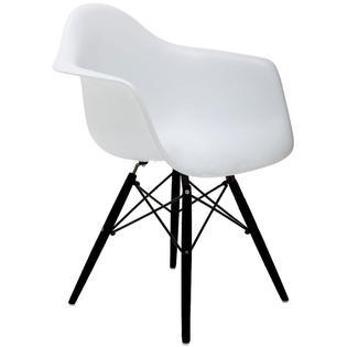 Set Of Two 2 White Eames Replica Armchair Black Wood Legs Eiffel Dining Room Chair Modern Lounge Armchairs