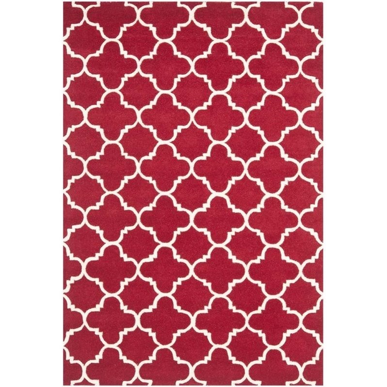 Safavieh 4' x 6' Hand-Tufted Moroccan Red / Ivory Wool Area Rug 4', 6'