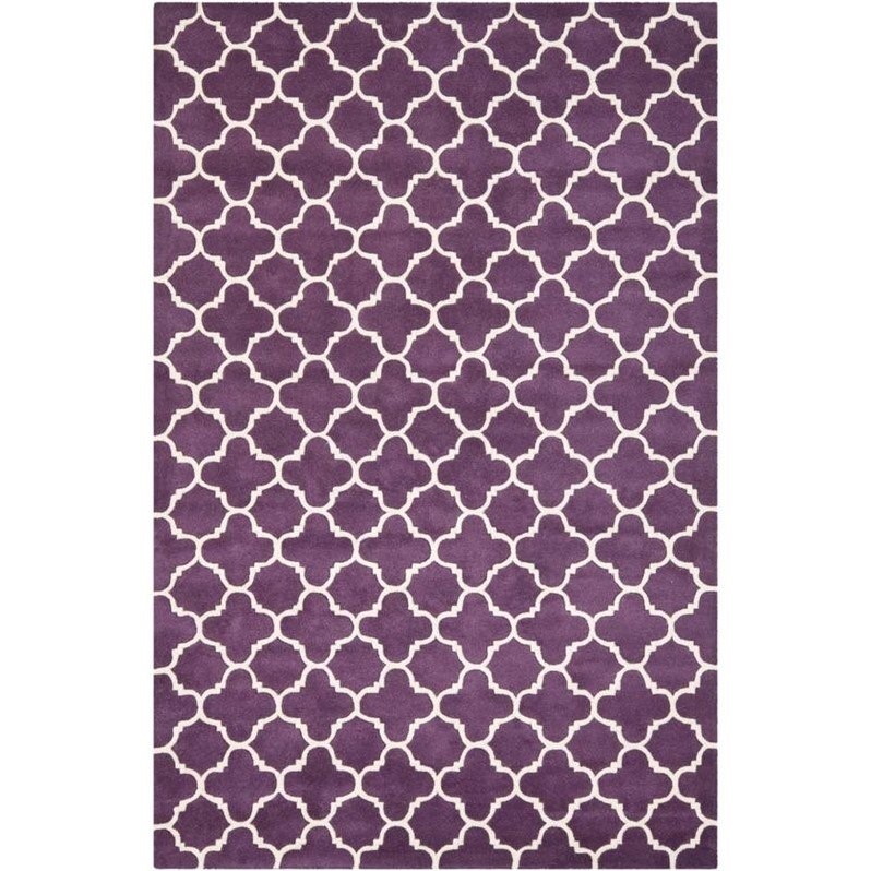 Safavieh  Chatham Collection CHT717F Handmade Purple and Ivory Premium Wool Area Rug 5' x 8 5', 8', Purple / Ivory