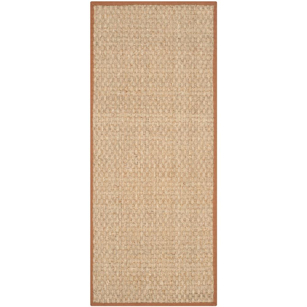 Safavieh  Natural Fiber Collection NF114B Basketweave Natural and Brown Seagrass Runner 2'6" x 12 2'6", 12', Natural and Brown