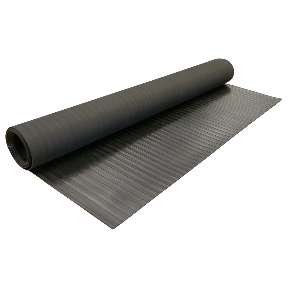 Rubber-Cal  Black Wide Rib Corrugated 4 Ft x 15 Ft Rubber Floor Mat