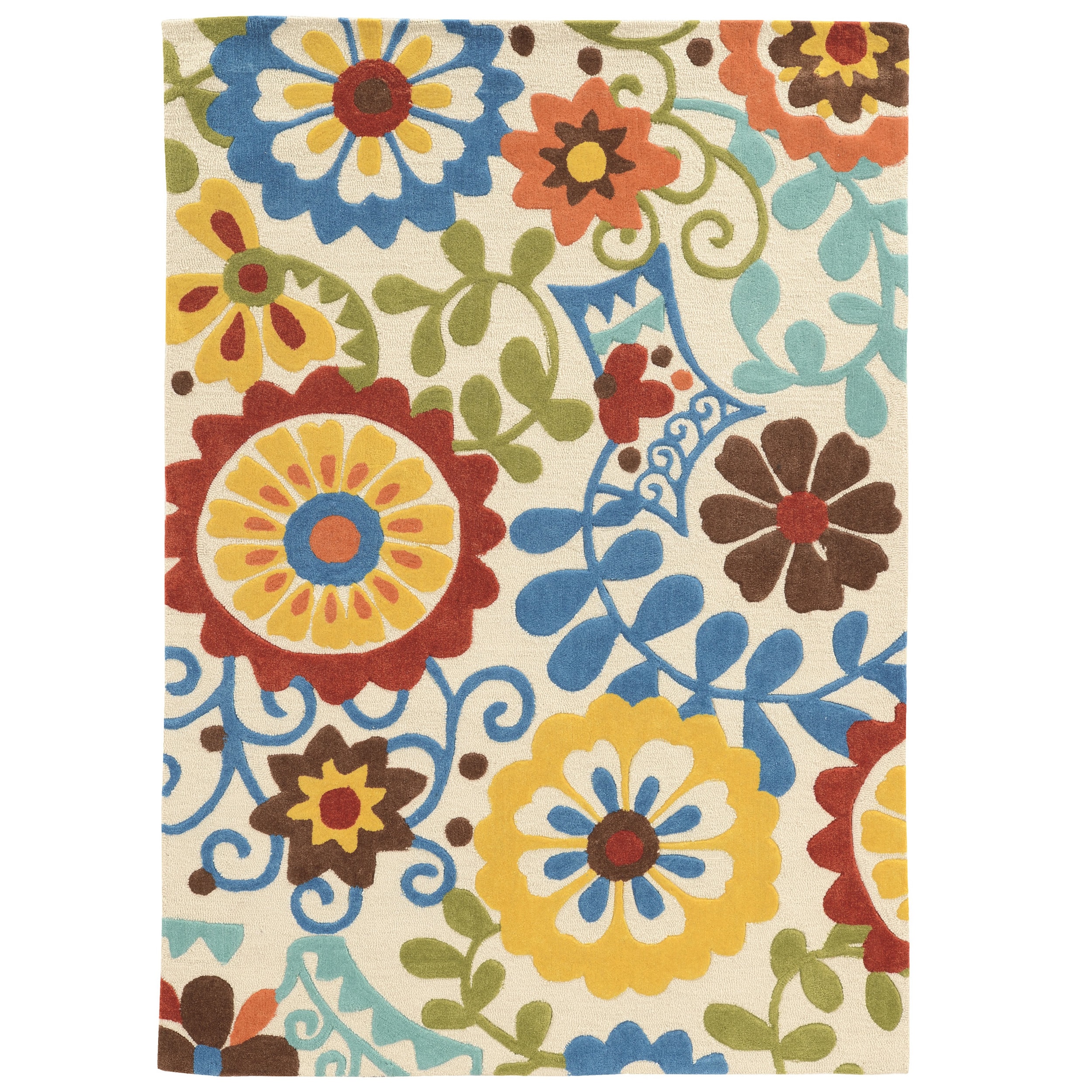 Linon Home Decor Products Inc Trio Frond Ivory Blue 5 X 7 Rug