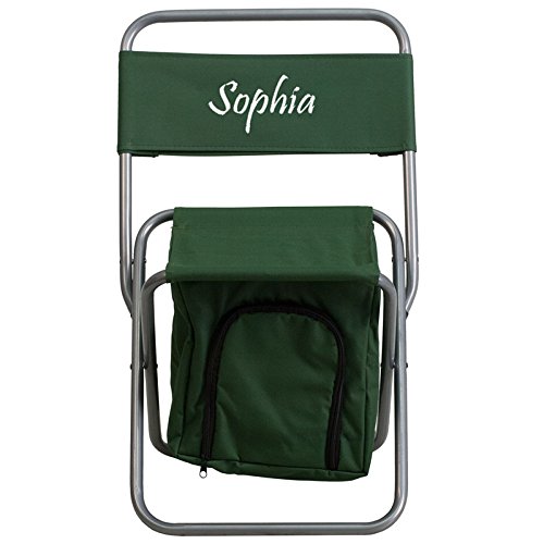 Flash Furniture  TY1262-GN-EMB-GG Embroidered Kids Folding Camping Chair with Insulated Storage in green