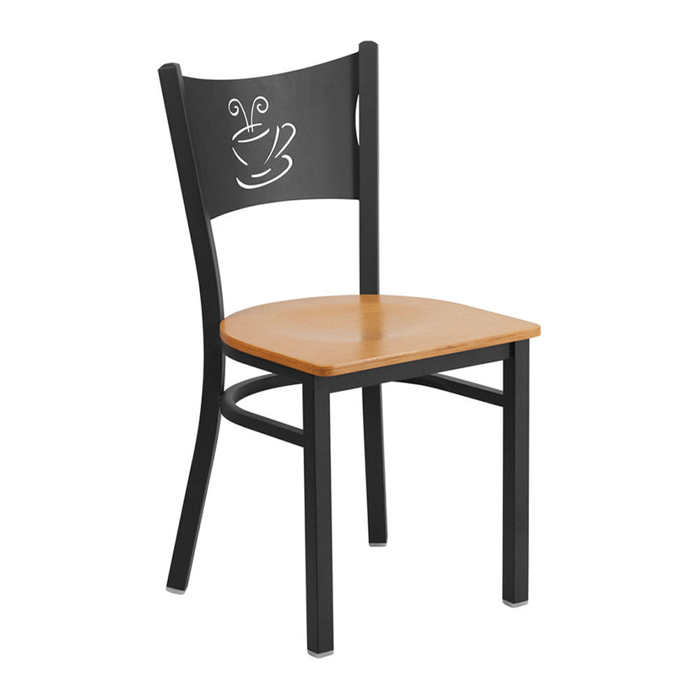Flash Furniture  Hercules Series Coffee Back Metal Restaurant Chair with Natural Wood Seat black