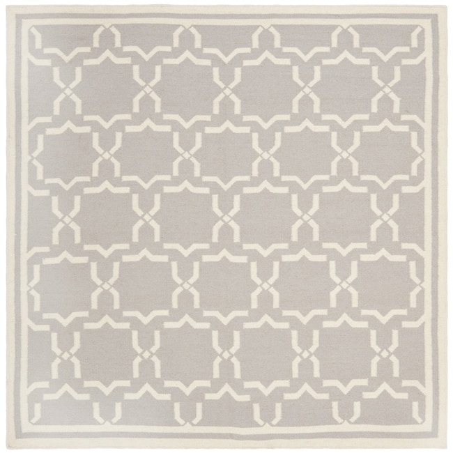 Safavieh  Dhurries Grey and Ivory Square: 6 Ft. In. x 6 Ft. In. Area Rug 6 ft.