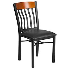 Flash Furniture XU-DG-60618-CHY-BLKV-GG Eclipse Series Vertical Back Black Metal & Cherry Wood Restaurant Chair with Black Vinyl Seat