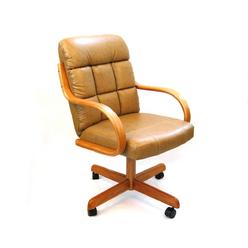 Caster Chair Company Casual Rolling Caster Dining Chair with Swivel Tilt in Oak Wood with Bonded Leather Seat and Back (1 Chair)