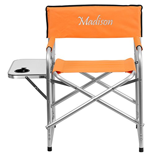 Flash Furniture  TY1104-OR-TXTEMB-GG Personalized Aluminum Folding Camping Chair with Table and Drink Holder in orange