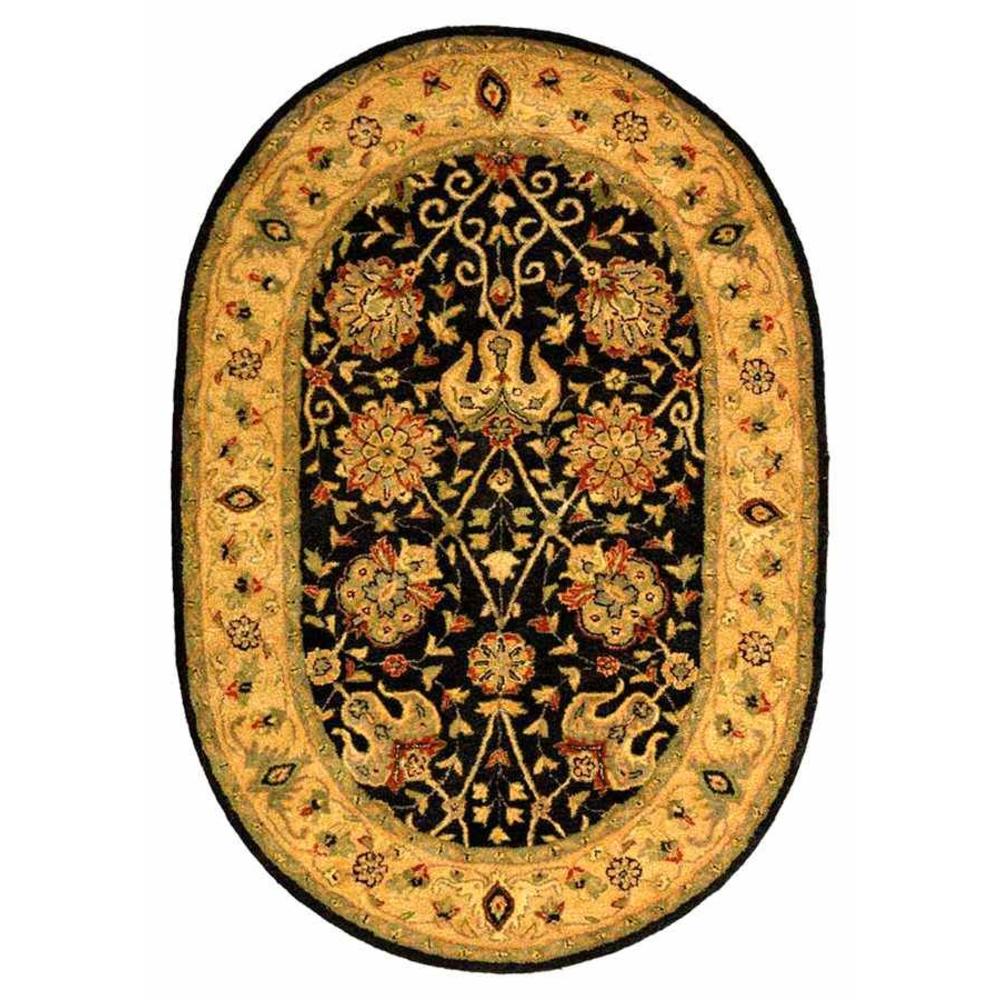 Safavieh  Antiquities Collection AT21B Handmade Traditional Oriental Black Wool Oval Area Rug 7'6" x 9'6" Oval 7'6", 9'6", Black