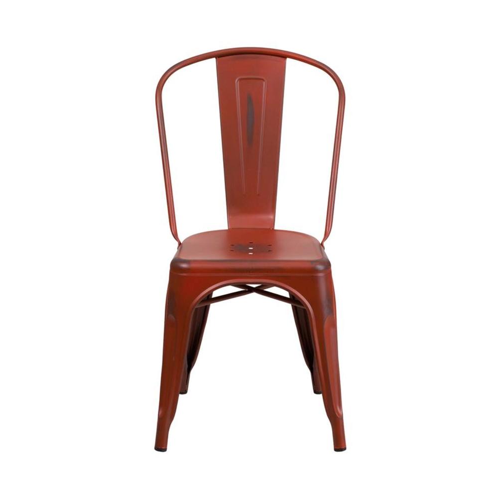 Flash Furniture  ET-3534-RD-GG Distressed Kelly Red Metal Indoor Stackable Chair