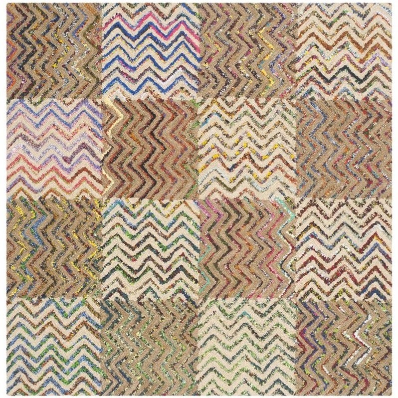 Safavieh  Handmade Nantucket Modern Abstract Beige/ Brown Cotton Rug (4' x 4' Square)