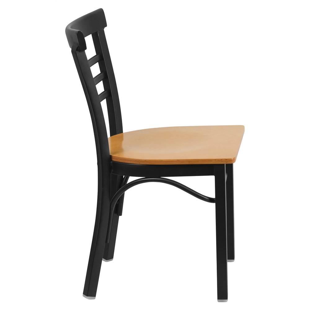 Flash Furniture  Hercules Series Ladder Back Metal Restaurant Chair with Natural Wood Seat black