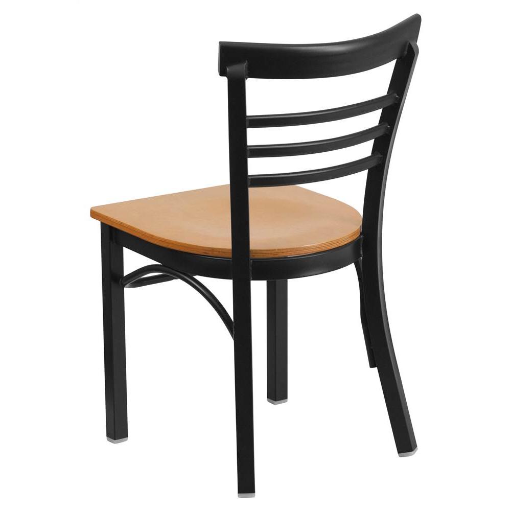 Flash Furniture  Hercules Series Ladder Back Metal Restaurant Chair with Natural Wood Seat black
