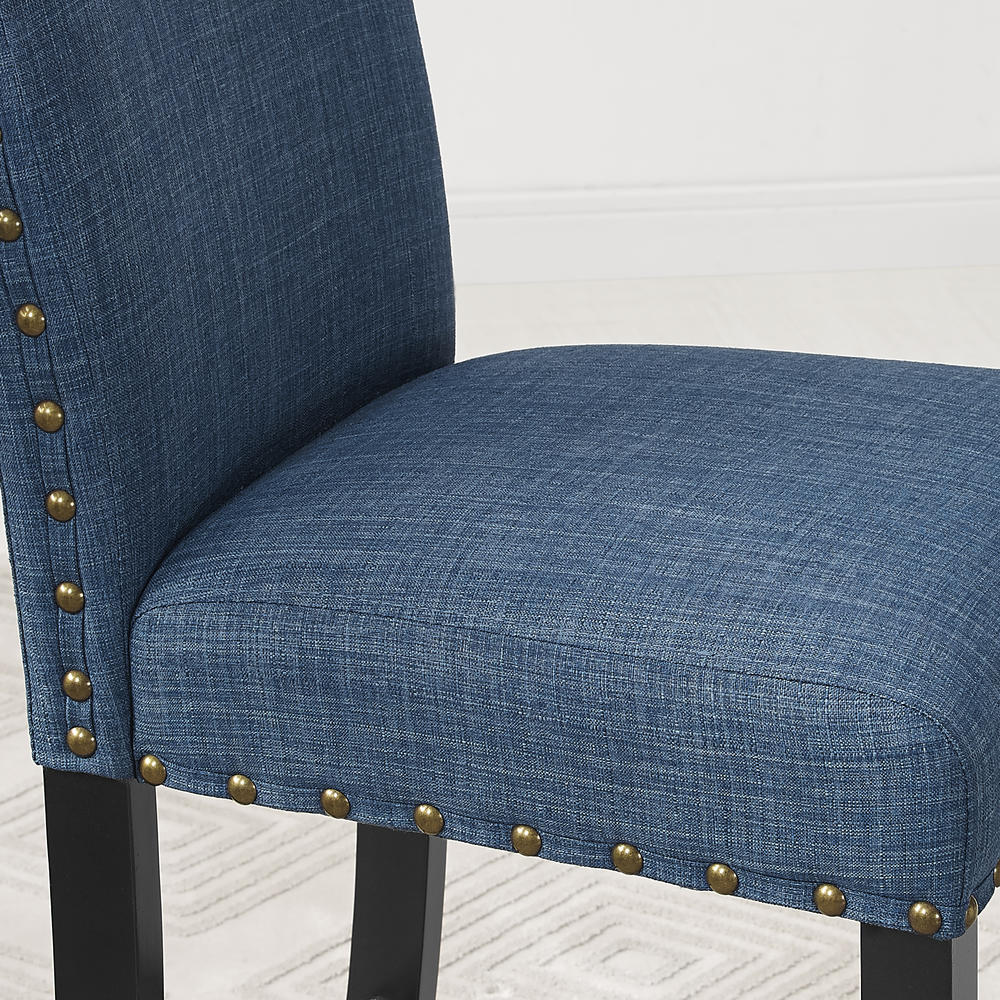 Furnituremaxx Biony Blue Fabric Dining Chairs with Nailhead Trim Set of 2, Blue