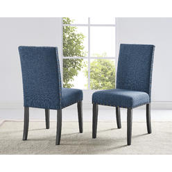 Furnituremaxx Roundhill Furniture Biony Blue Fabric Dining Chairs with Nailhead Trim, Set of 2