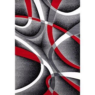 2305 Gray Black Red White Swirls 52 X72, Red And White Area Rug