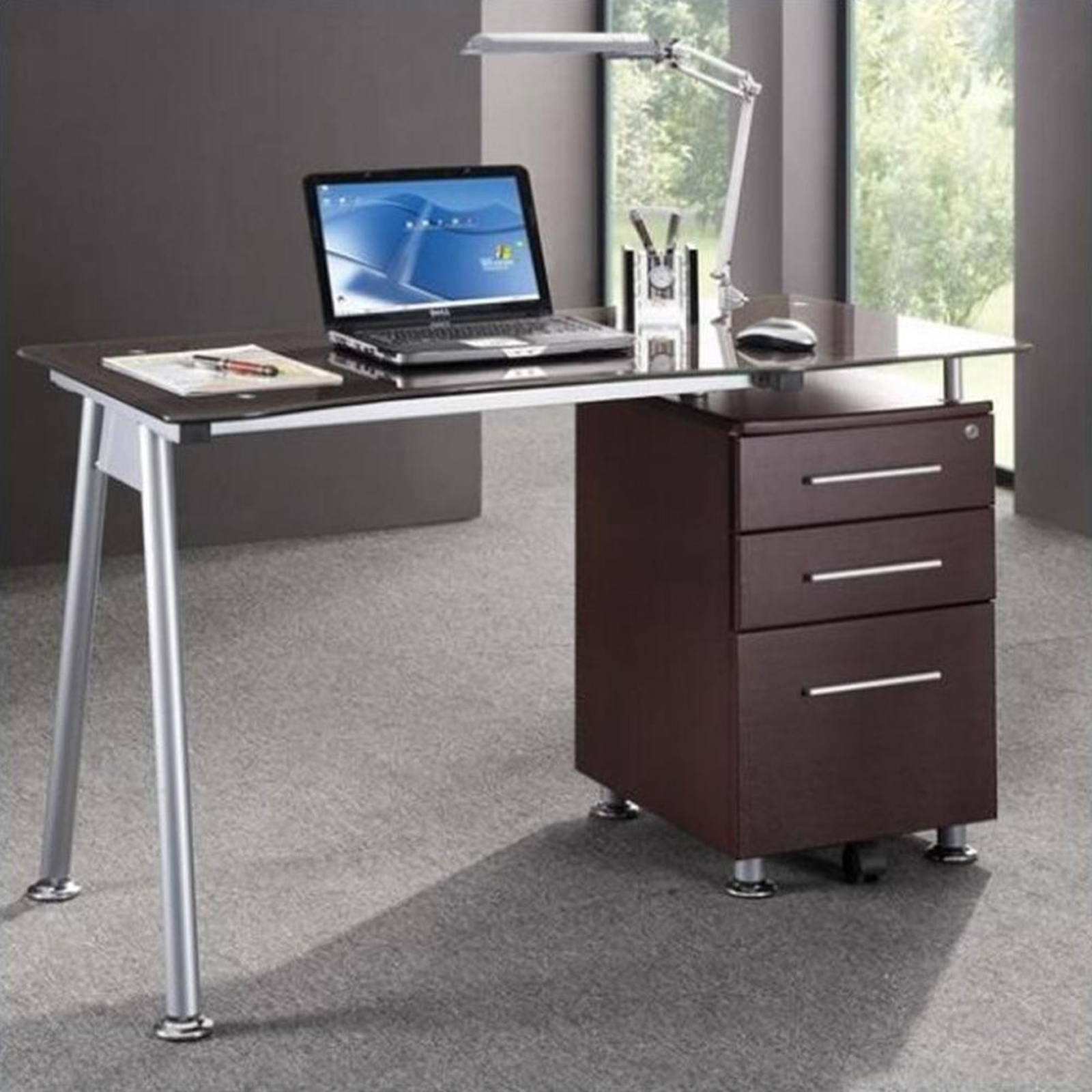 Techni Mobili Tempered Glass Top Computer Desk Sears Marketplace