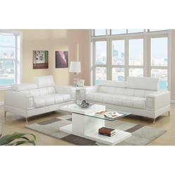 Poundex Bobkona Sierra Bonded Leather 2 Piece Sofa And Loveseat Set, White