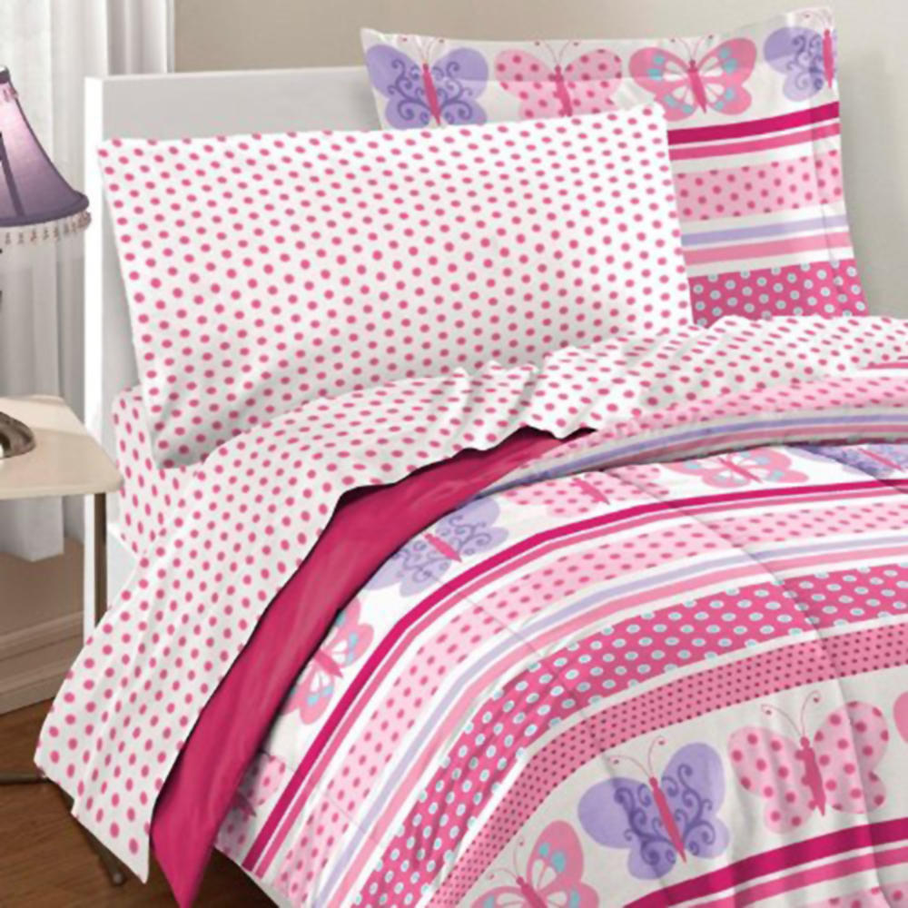 Dream Factory Ultra Soft Girl's Full Comforter Set - Butterfly Dots