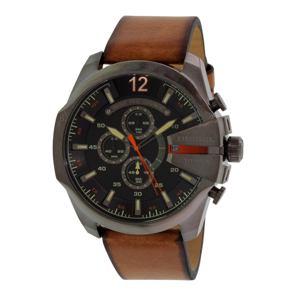 Diesel DZ4343 Men's Mega Chief Leather Quartz Watch - Brown