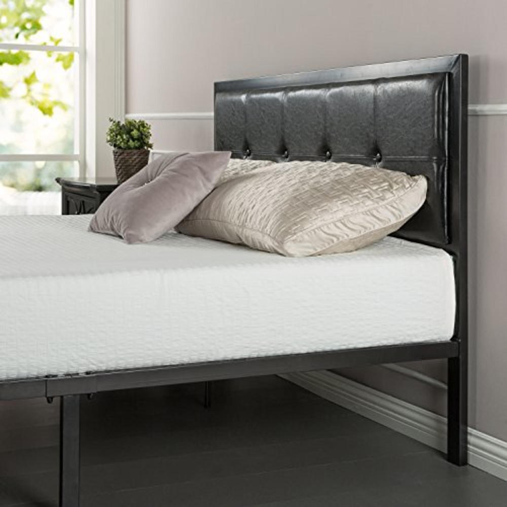 Zinus Classic Steel Queen Platform Bed Frame with Faux Leather Headboard