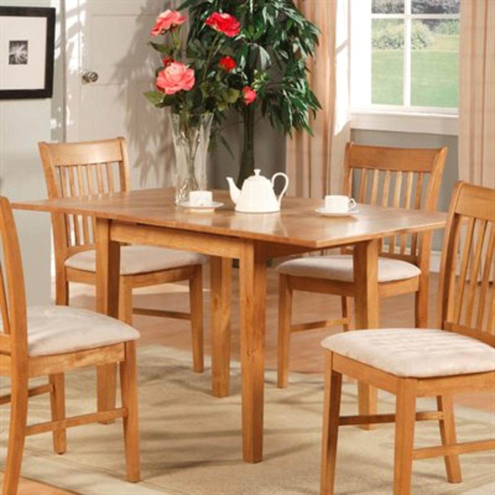 East West Furniture Norfolk Rectangular Dinette Kitchen Table with 12" Butterfly Leaf - Oak Finish