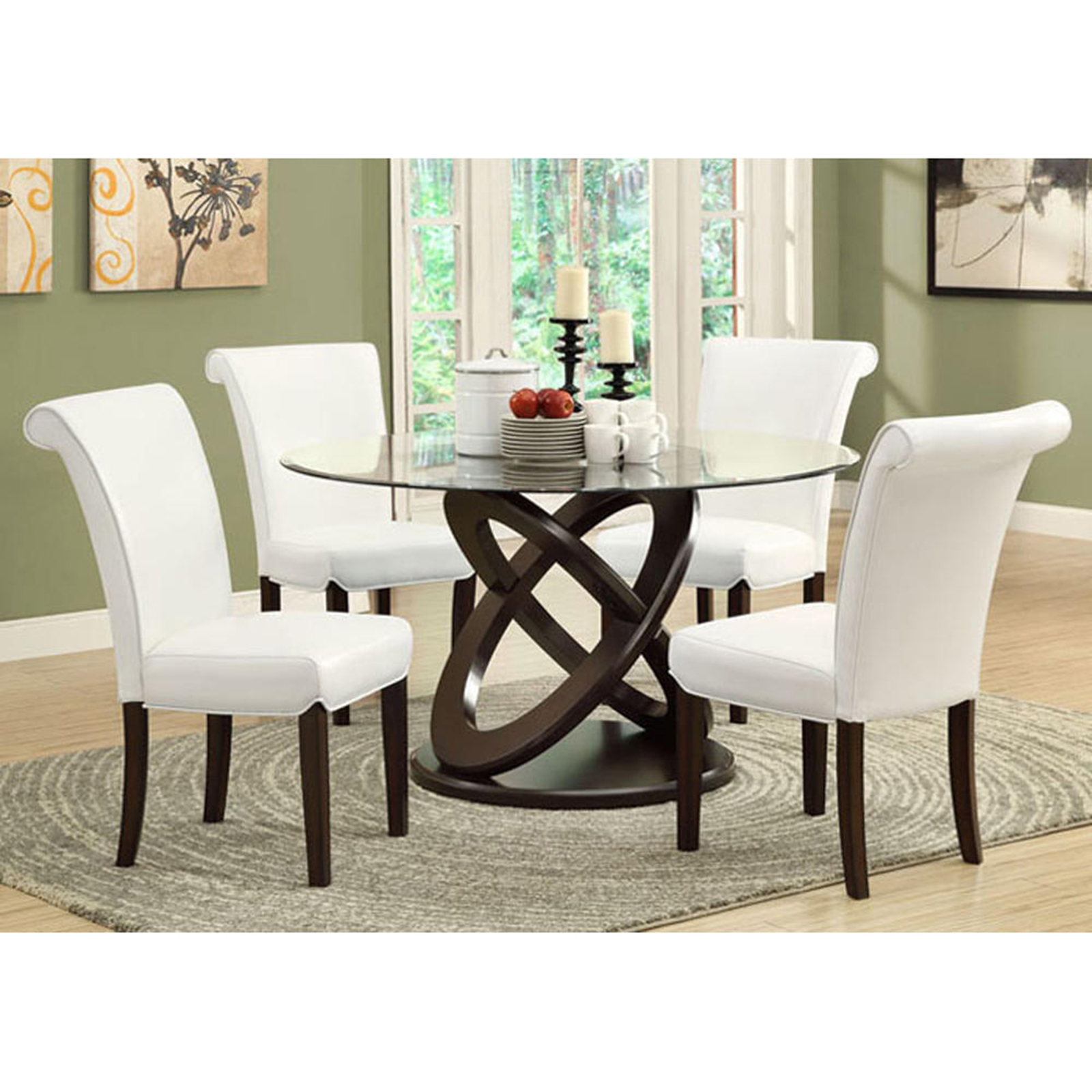 Monarch Specialties Olympic Ring-Style Round Dining Table with Tempered Glass - Dark Espresso