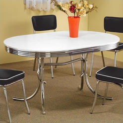 Coaster Retro Oval Dining Table Glossy White and Chrome