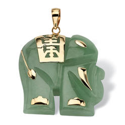 PalmBeach Jewelry Green Jade 14k Yellow Gold Good Fortune Elephant Pendant
