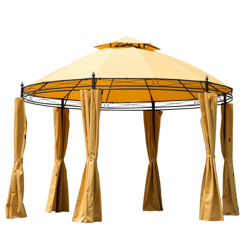 Outsunny 11' Round Outdoor Party Gazebo Canopy with Curtains - Orange