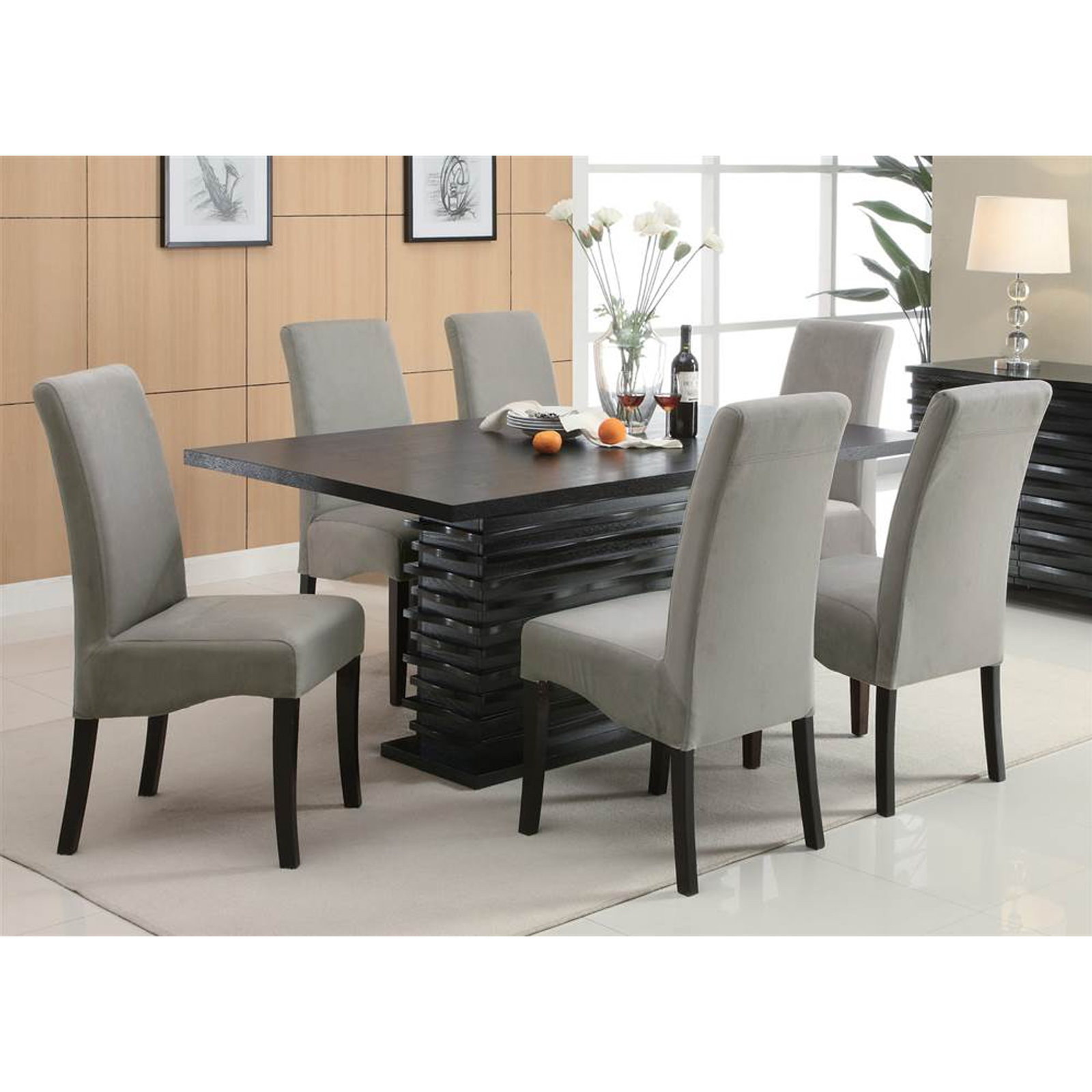 Coaster Stanton Rectangular Dining Table with Single Pedestal Base - Black