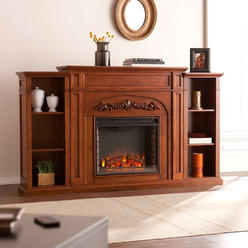 Southern Enterprise Chantilly Electric Fireplace with Bookcases - Autumn Oak