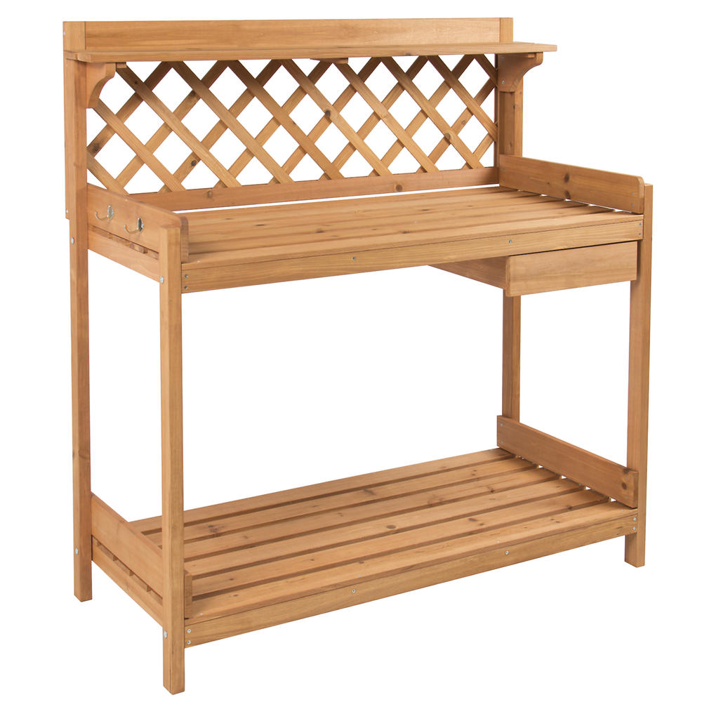 Best Choice Products 45"H Fir Wood Outdoor Potting Bench Workstation  - Natural