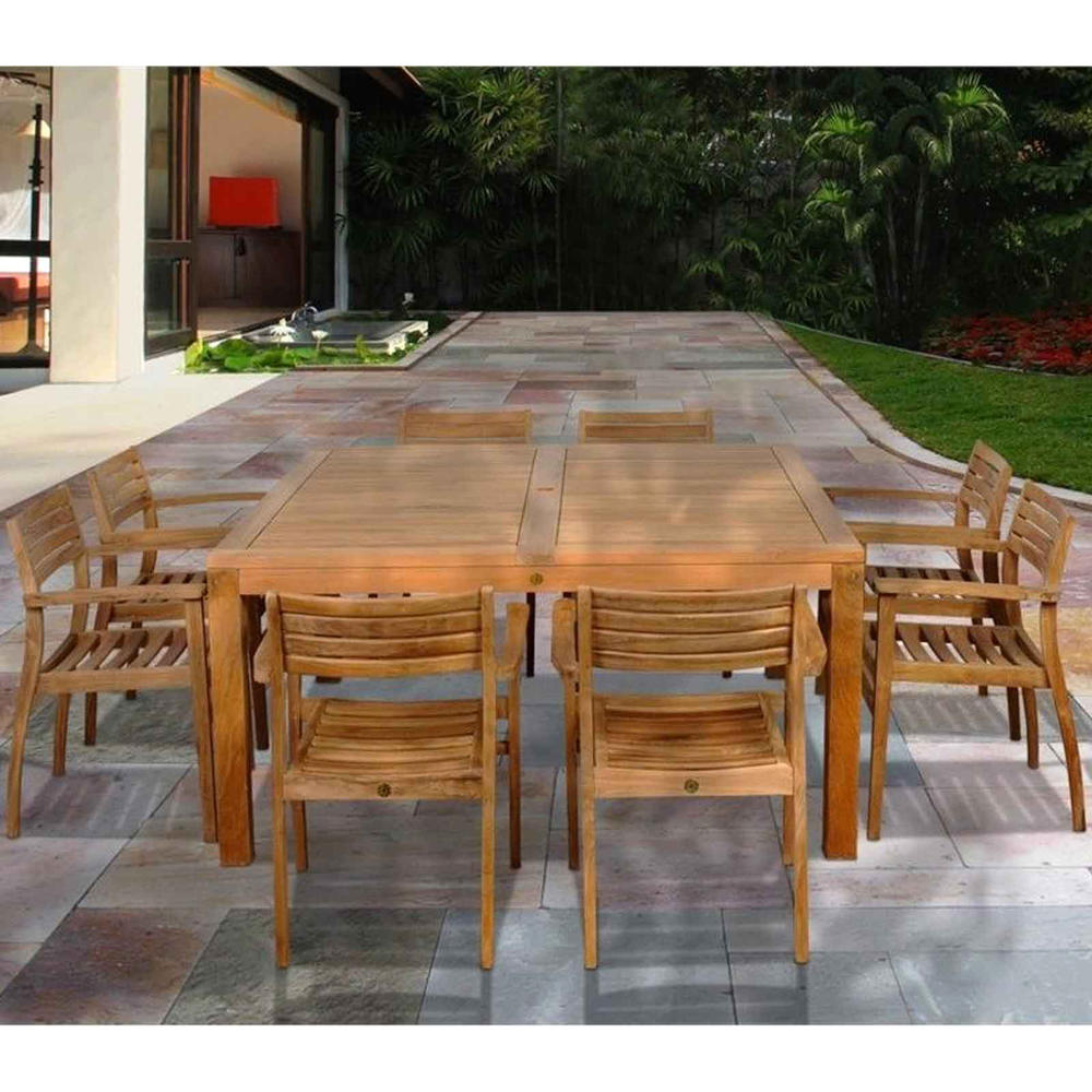International Home Miami Victoria 9pc. Teak Patio Dining Set with Stacking Armchairs - Light Brown