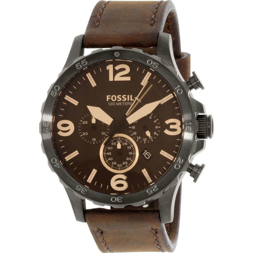 Fossil JR1487 Men's Nate Chronograph Leather Watch - Brown
