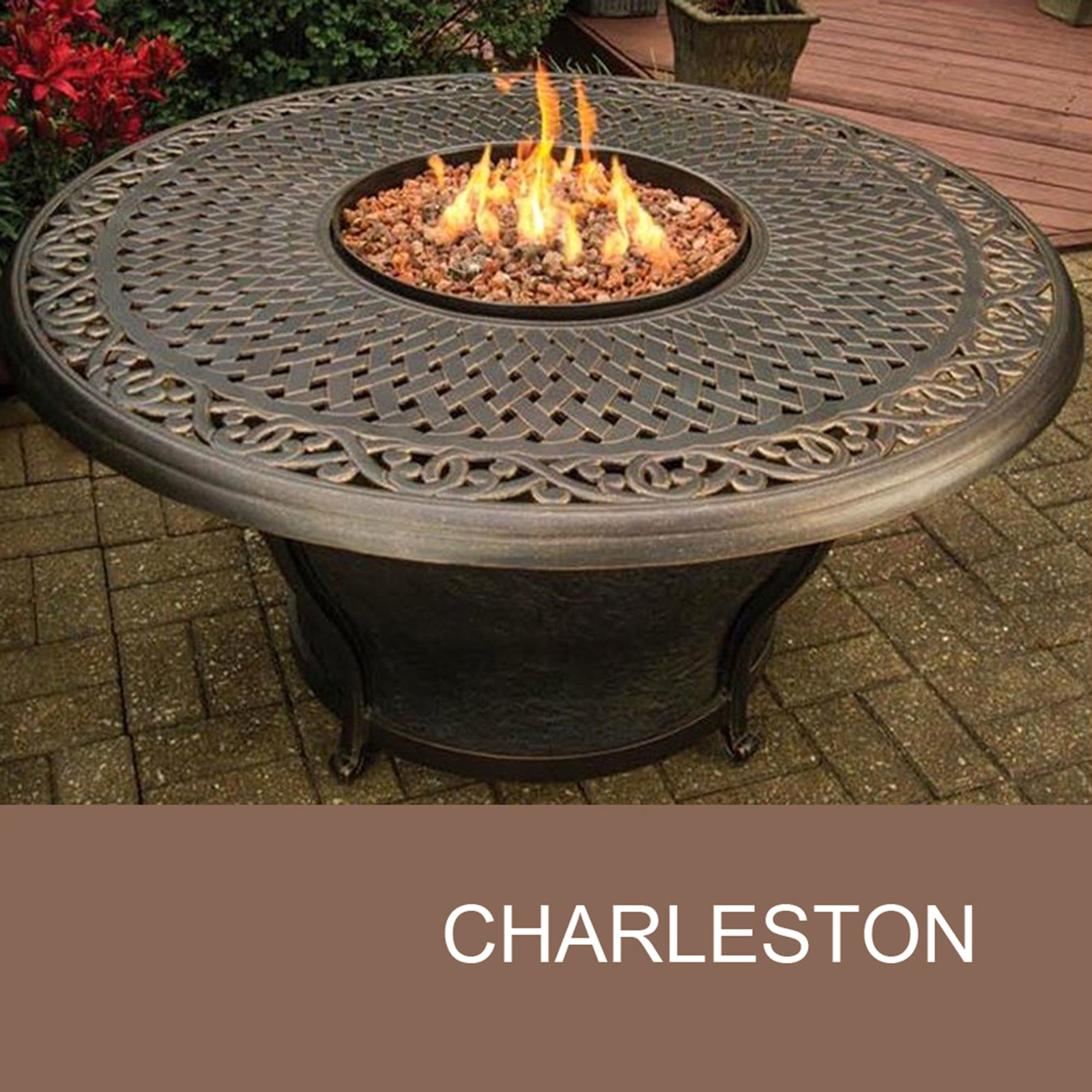 TK Classics Charleston 48" Round Cast Top Gas Fire Pit Table