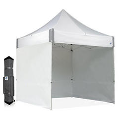 E-Z UP ES100S Instant Commercial Canopy, 10 x 10 with 3 Sidewalls, 1 Mid-Zip Sidewall and Wide-Trax Roller Bag, White