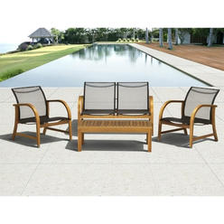 Amazonia Outdoor Living and Style 4-Piece Brown and Black Manhattan Eucalyptus Patio Seating Set 44.5"