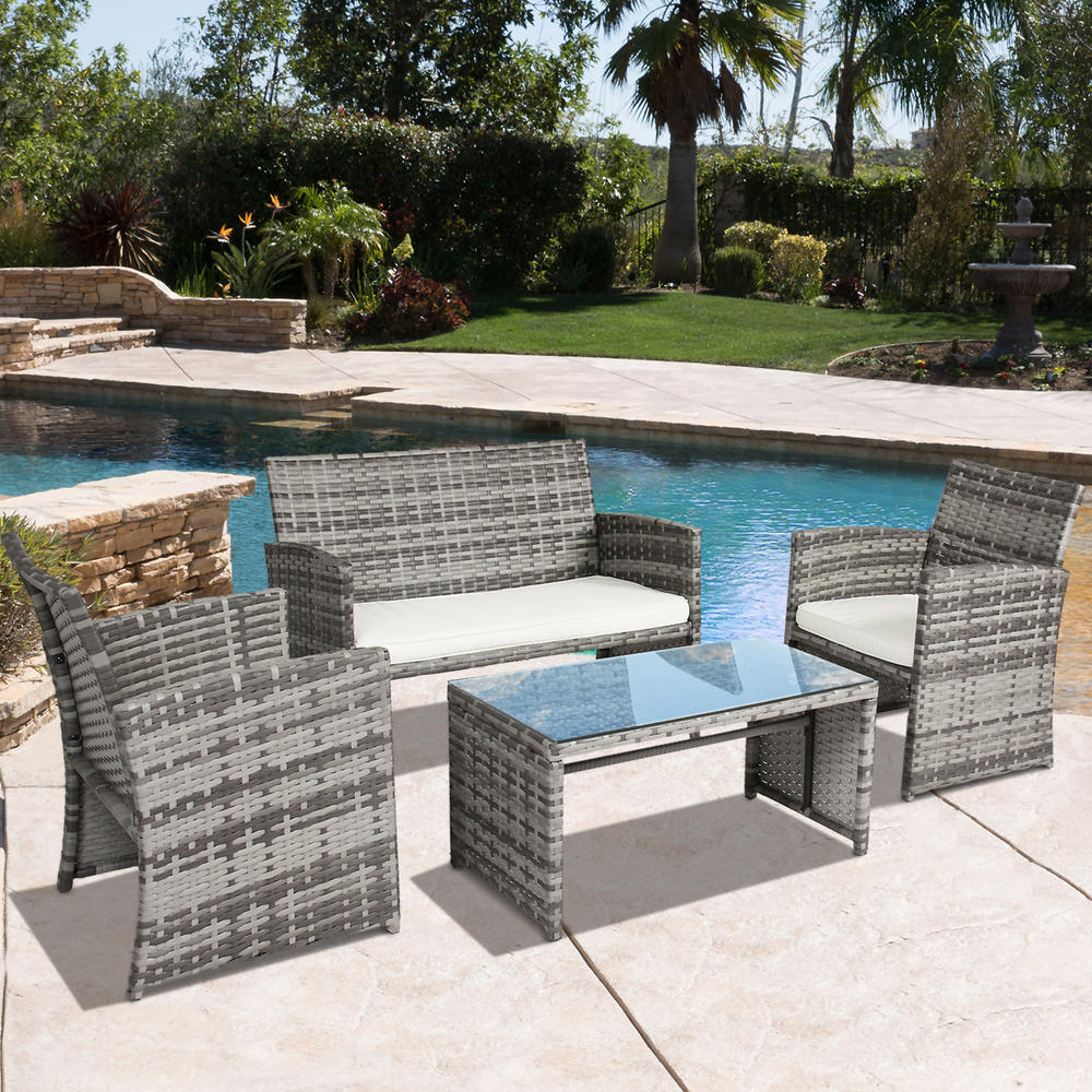 Best Choice Products 4pc. Wicker Cushioned Patio Sofa Conversation Set  - Gray
