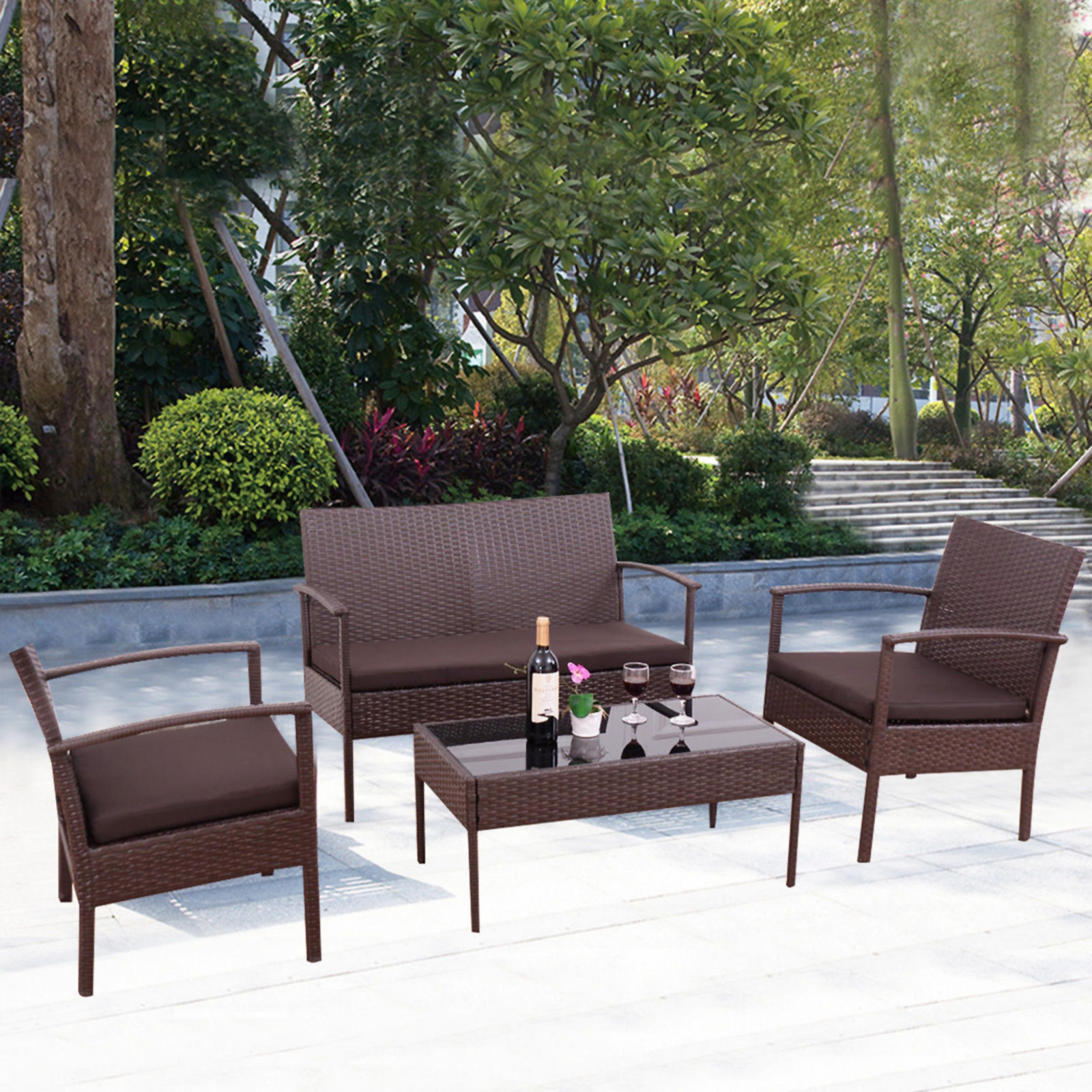 Goplus 4pc Patio Rattan Wicker Furniture Set Sears Marketplace