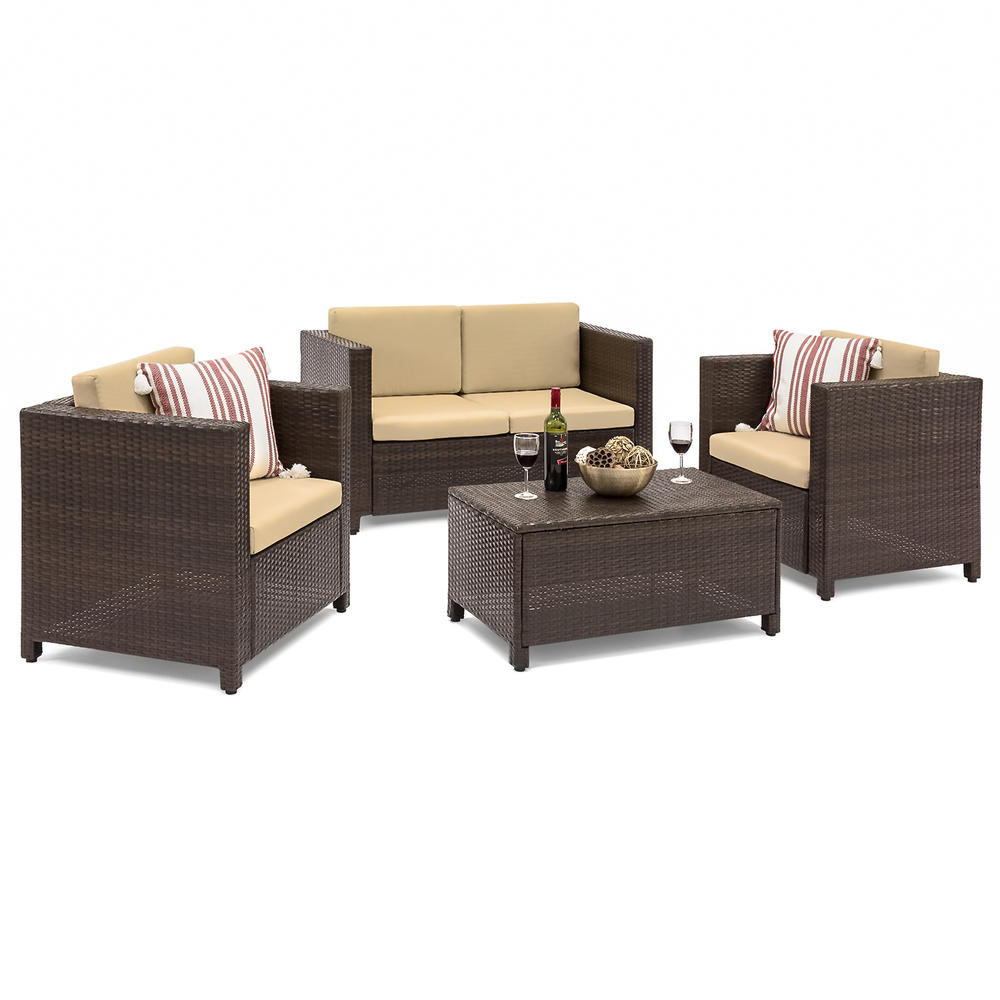 Best Choice Products 4pc. Wicker Sofa Set with Cushions - Brown