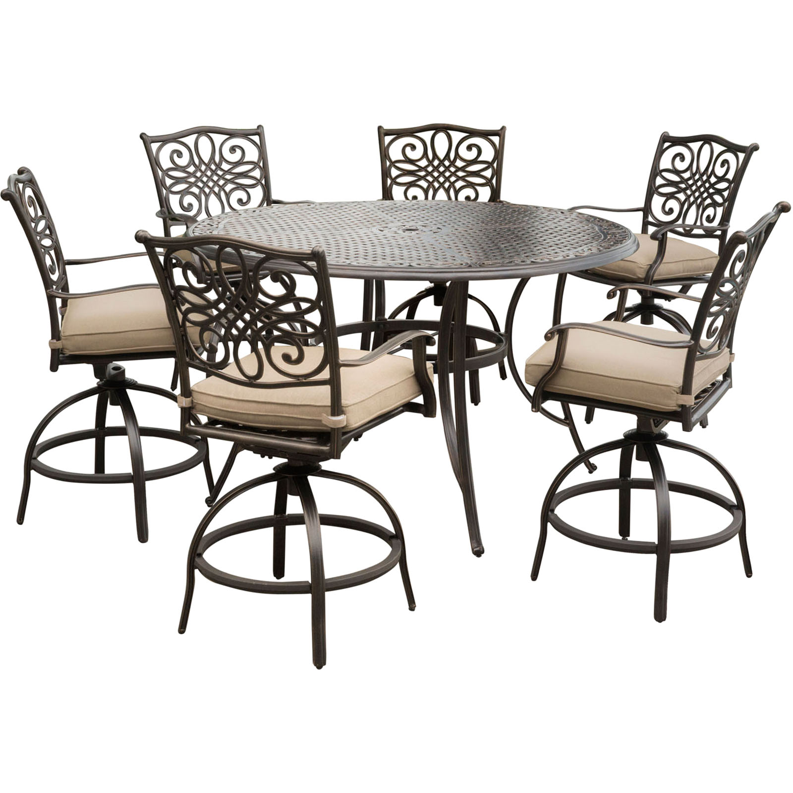 Hanover Traditions 7pc. High-Dining Bar Set with Cushions - Tan