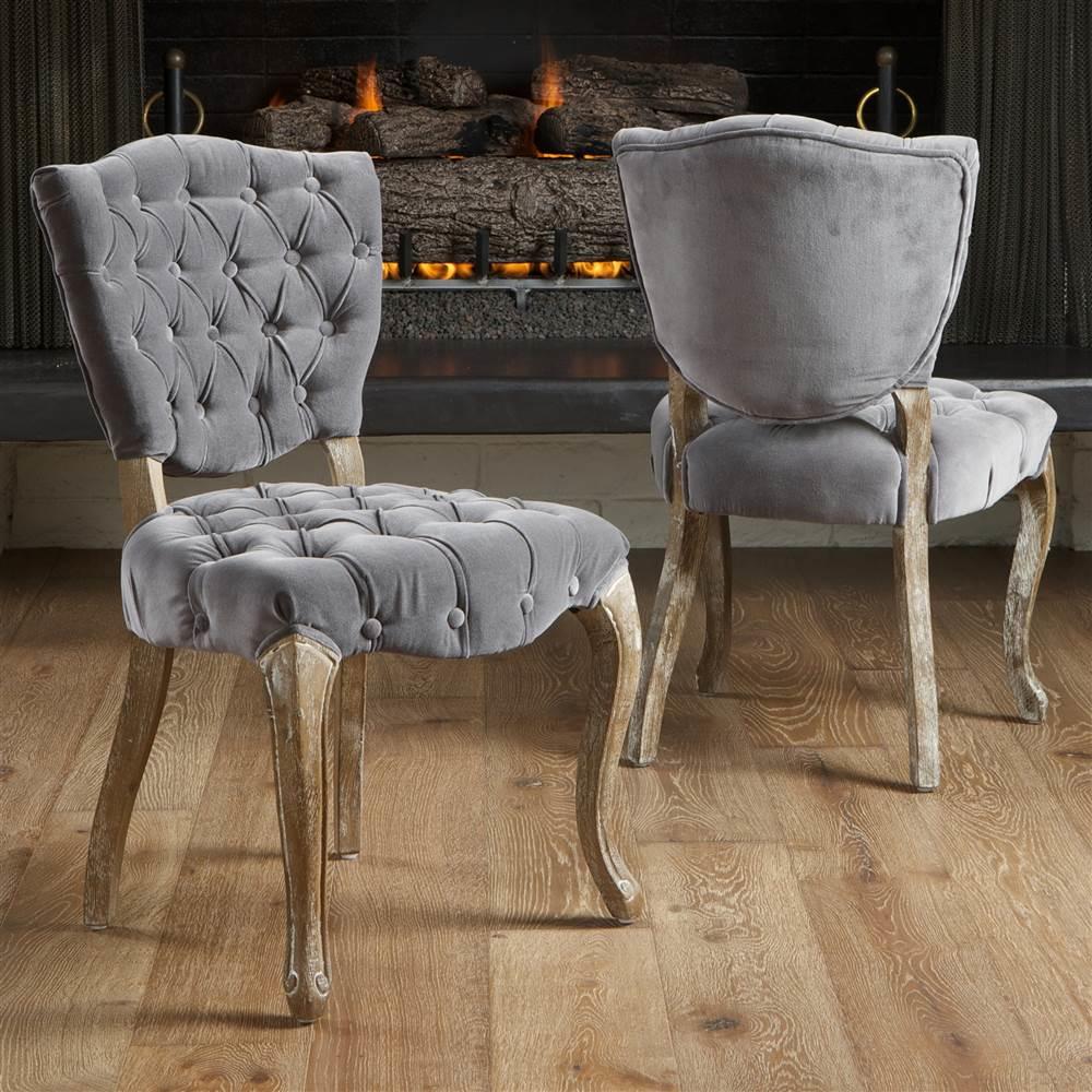 Christopher Knight Home  Bates Tufted Grey Fabric Dining Chairs Set of 2