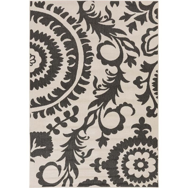 Surya  Alfresco Gray and Ivory Rectangular: 2 Ft 3 In x 4 Ft 6 In Rug