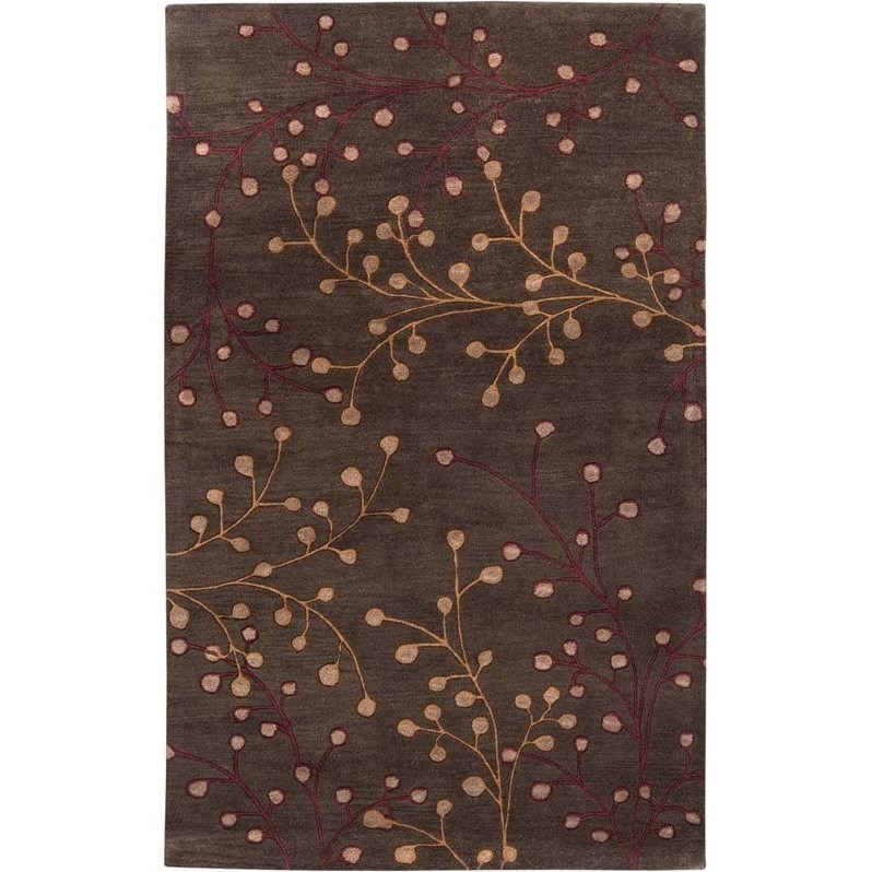 Surya  Athena ATH-5052 Transitional Hand Tufted 100% Wool Dark Chocolate 6' x 9' Floral Area Rug