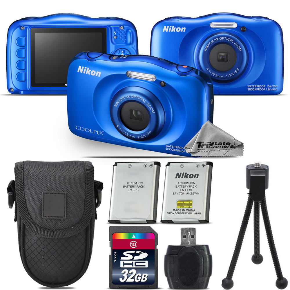 TriStateCamera NIKCPW100BEKB  Nikon Coolpix W100 13.2MP Digital Camera Blue 3x Optical Zoom - 32GB Kit Bundle