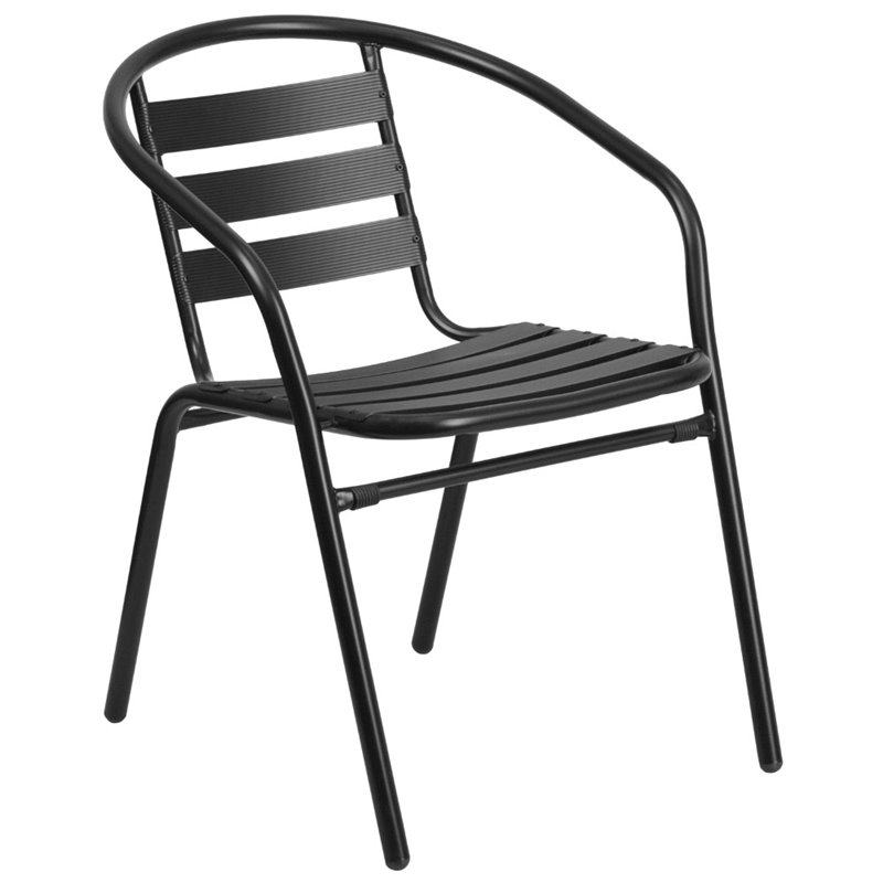 Flash Furniture Black Metal Restaurant Stack Chair with Aluminum Slats