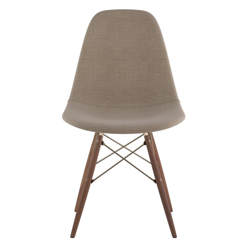 NyeKoncept Light Sand Upholstered Mid Century Dowel Side Chair with Walnut Wood Legs