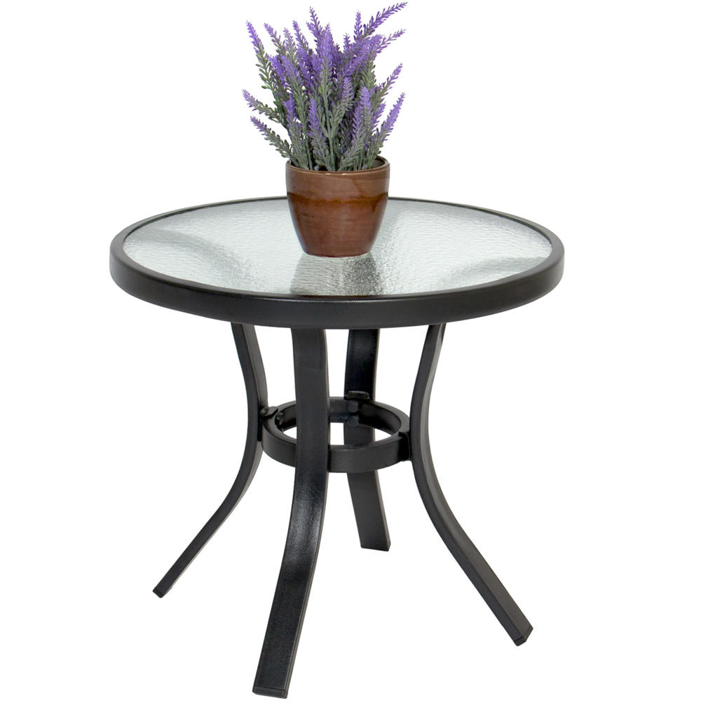 Best Choice Products BestChoiceproducts  Patio Outdoor Side Table Steel Tempered Glass Top