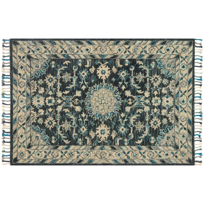 Loloi Rugs Loloi Zharah 3'6" x 5'6" Hand Hooked Wool Rug in Teal and Gray